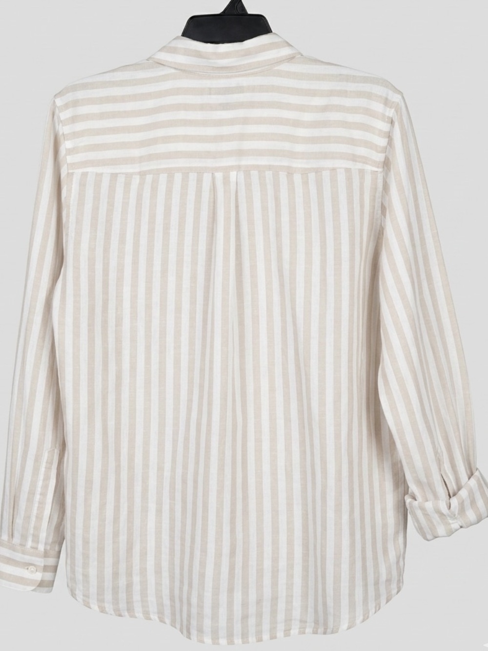 J.Crew Linen Stripe Shirt XL Beige White Button Up Long Sleeve Casual Slim Fit - Picture 5 of 5